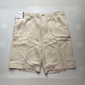 NEW-Size 46 Tall Mens Roundtree & Yorke Caribbean Linen Shorts 12" Inseam Beige